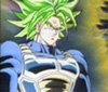 SSjG3 Trunks with green hair and a yellow aura.